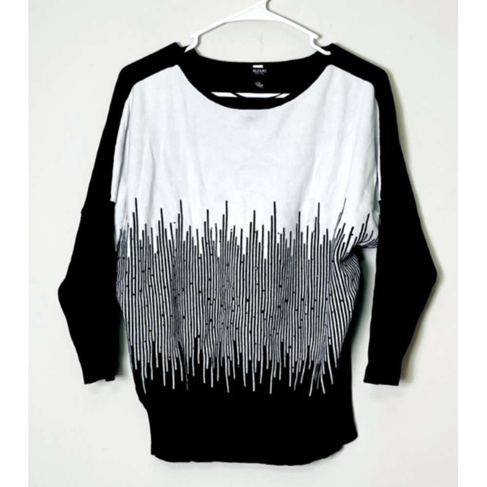 ALFANI Women PETITE TOP CASUAL LONG‎ SLEEVE  Size PL Color Black WHITE